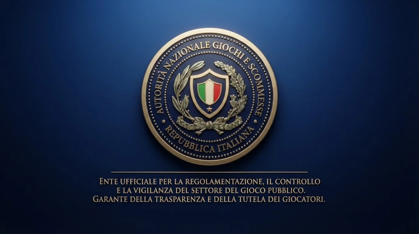 Il logo ufficiale dell'Agenzia delle Dogane e dei Monopoli su sfondo istituzionale con elementi grafici che richiamano la protezione del giocatore