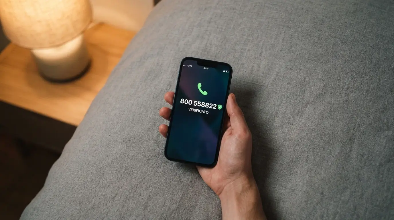 Telefono con il numero verde 800 558822 sullo schermo e il logo del RUA — Registro Unico degli Autoesclusi accanto