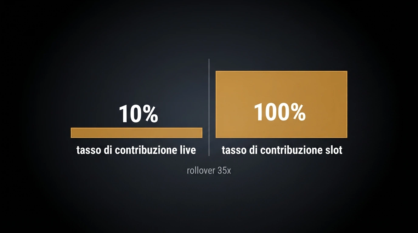 Un tavolo live affiancato a un'interfaccia di slot online, con una percentuale stilizzata che contrappone 10% a 100%