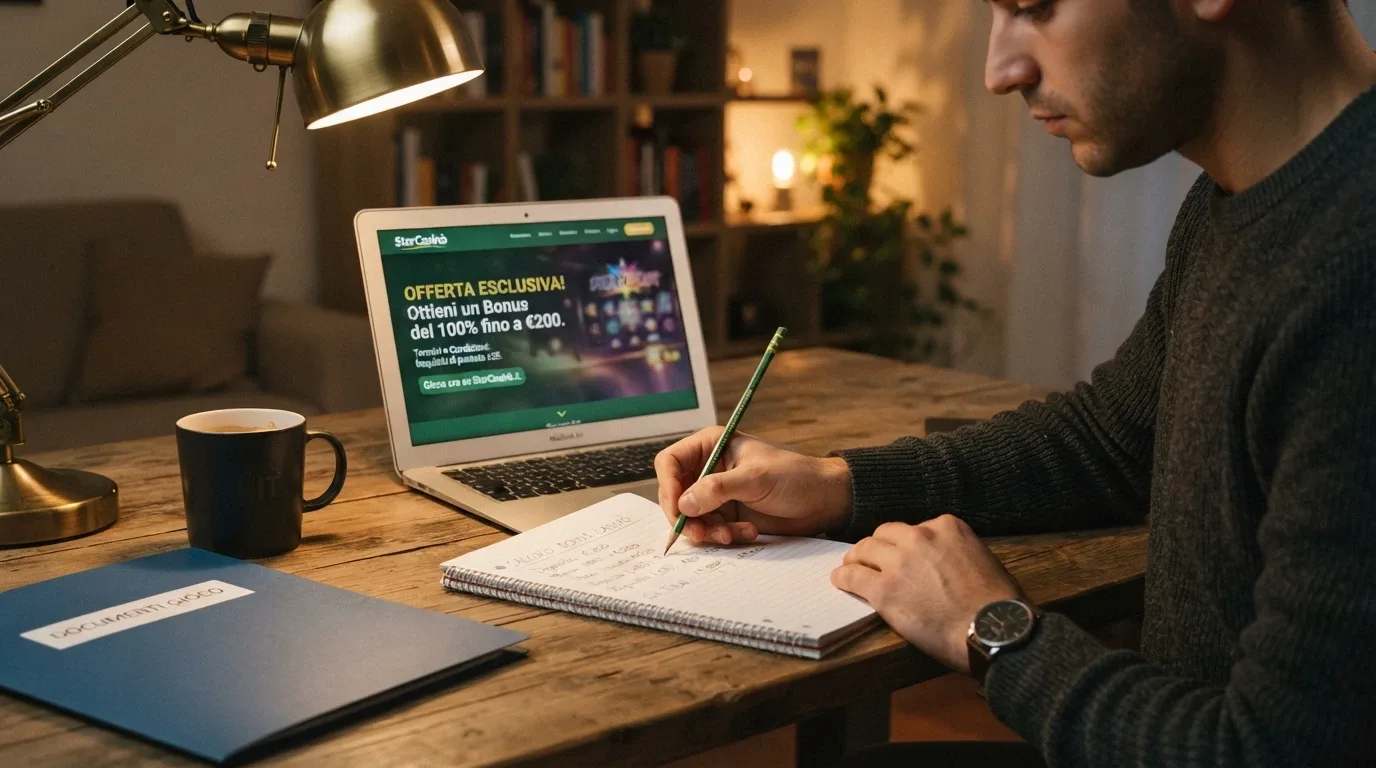 Una calcolatrice affiancata allo schermo di un casinò online: sul display della calcolatrice appare la formula «bonus × wagering × (1−RTP)» con un importo in euro
