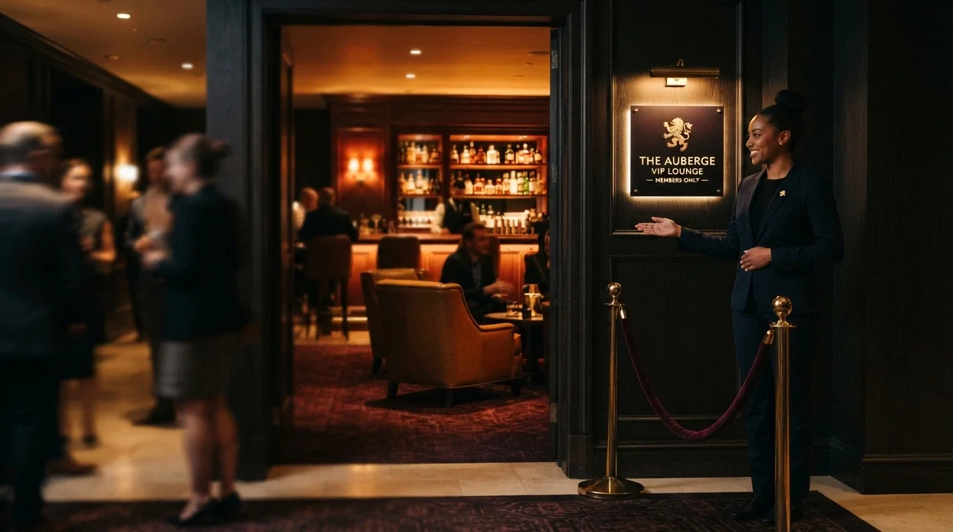 Accesso VIP a un'area riservata con benefit esclusivi, corona o icona premium