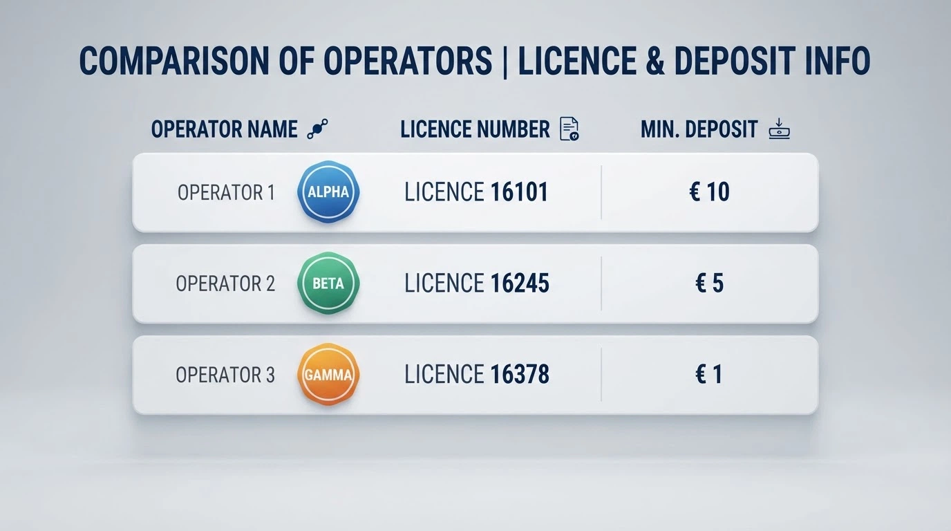 Una tabella comparativa stilizzata con le prime tre righe visibili: nome operatore, concessione GAD, deposito minimo