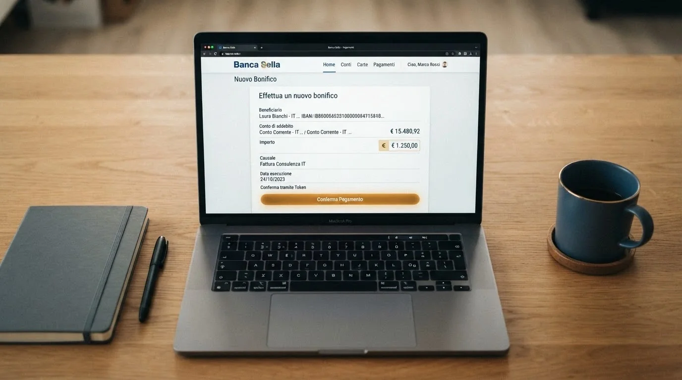 La schermata di un home banking con un bonifico in partenza verso il conto di un casinò online
