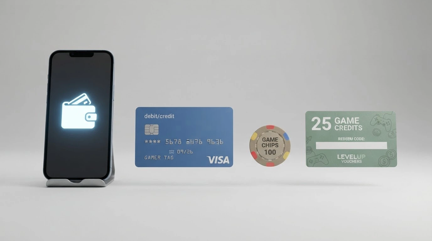 Tre icone di portafogli digitali (PayPal, Skrill, Neteller) affiancate a una carta di credito su uno sfondo che richiama un'interfaccia di pagamento
