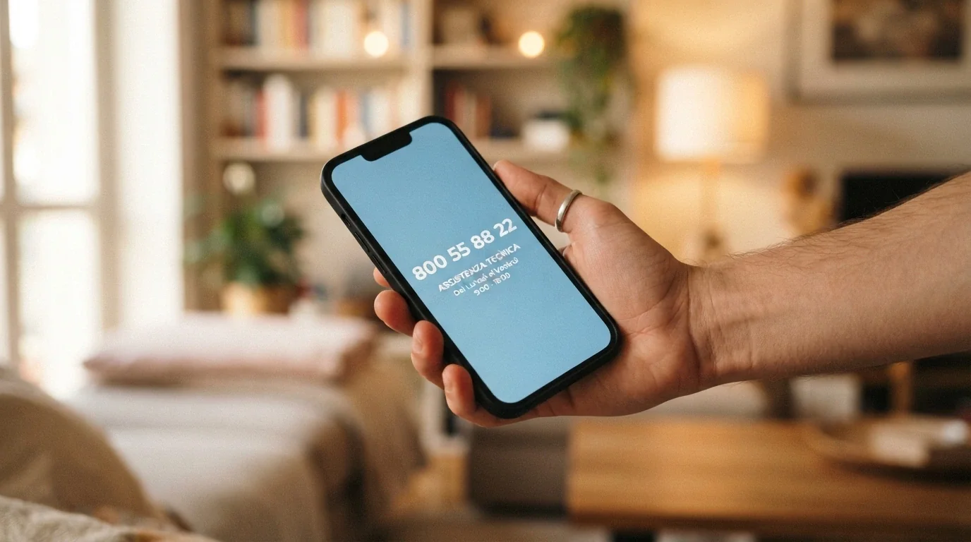 Una mano che solleva un telefono con il numero verde 800 55 88 22 sullo schermo, su sfondo rassicurante azzurro