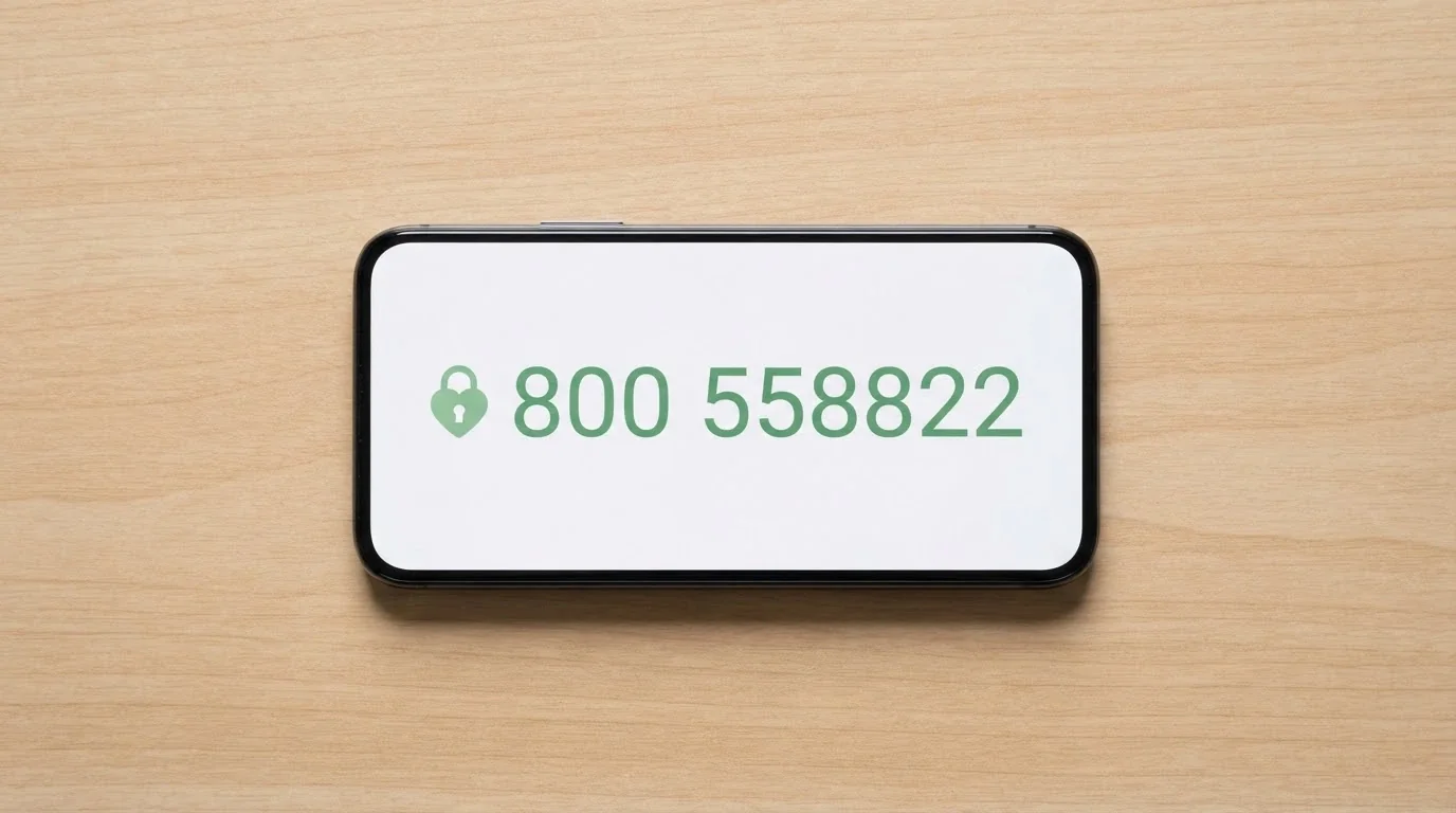 Un telefono con il numero verde 800 558822 sullo schermo e un lucchetto aperto a forma di cuore