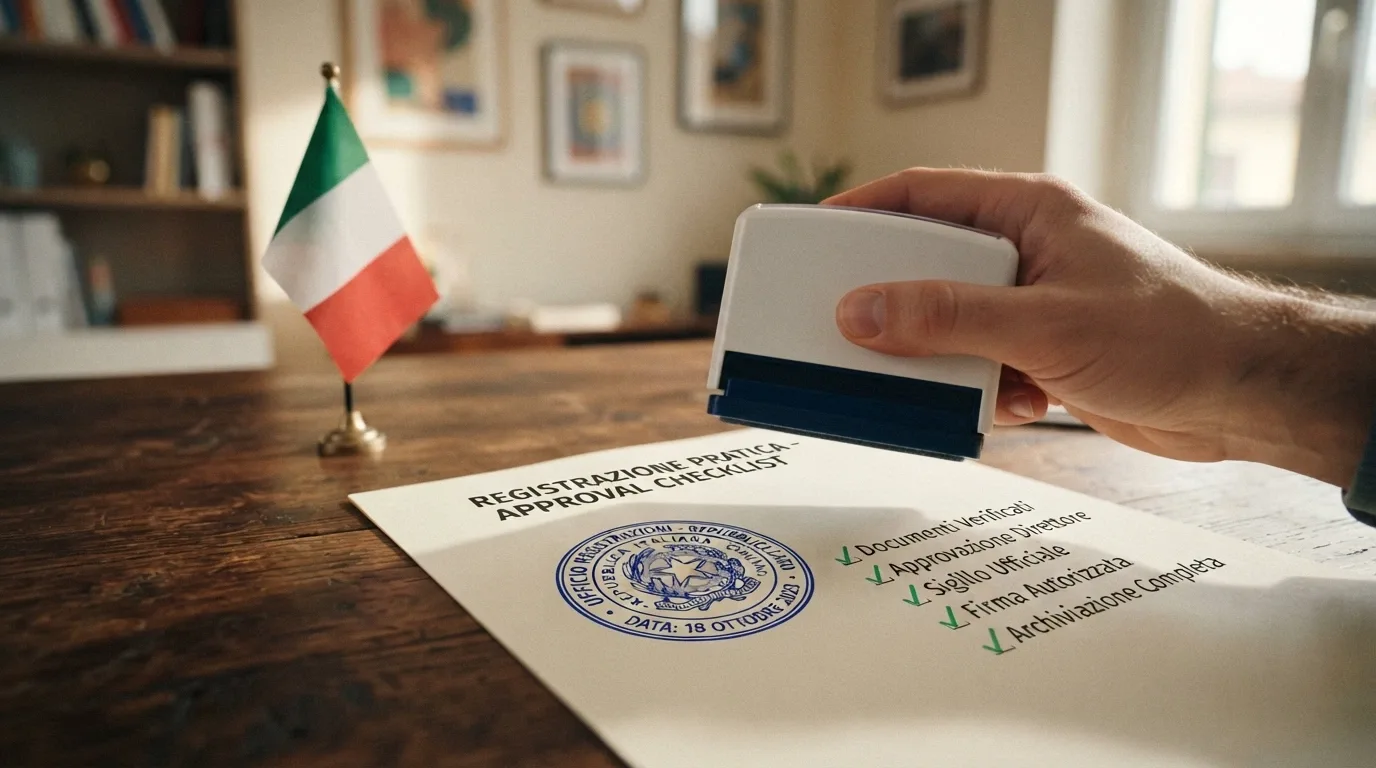 Il logo dell'ADM accanto alla bandiera italiana, con un timbro «Concessionario Autorizzato» e una lista di controllo con tutte le voci spuntate