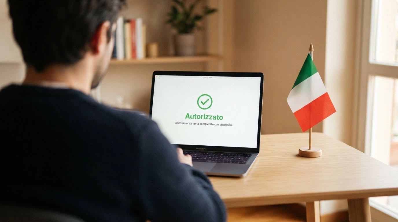 Il logo dell'Agenzia delle Dogane e dei Monopoli accanto alla schermata della whitelist dei concessionari autorizzati, con il simbolo del lucchetto e la bandiera italiana