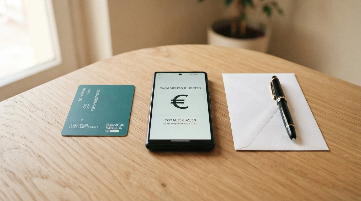 Tre icone affiancate — il logo PayPal, la carta Postepay e il simbolo del bonifico bancario — ciascuna collegata da una freccia al simbolo dell'euro