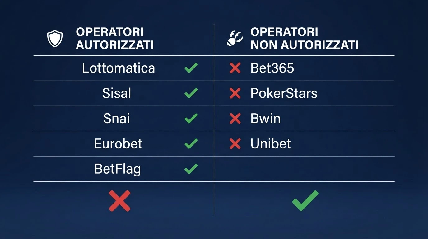 Una schermata comparativa che mette a fianco le colonne di operatori ADM e offshore con i rispettivi bonus e condizioni