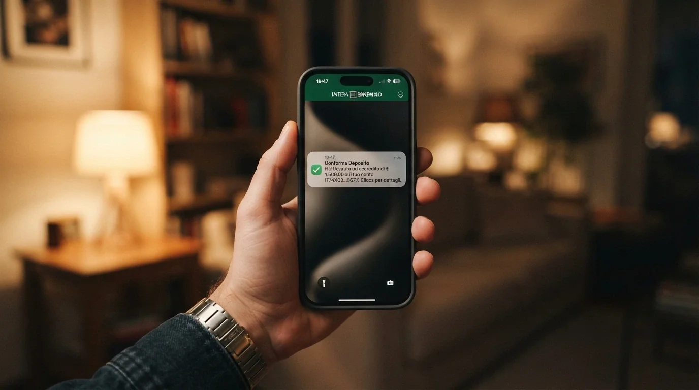 Uno smartphone con la notifica di un accredito bancario dopo un prelievo da un casinò online