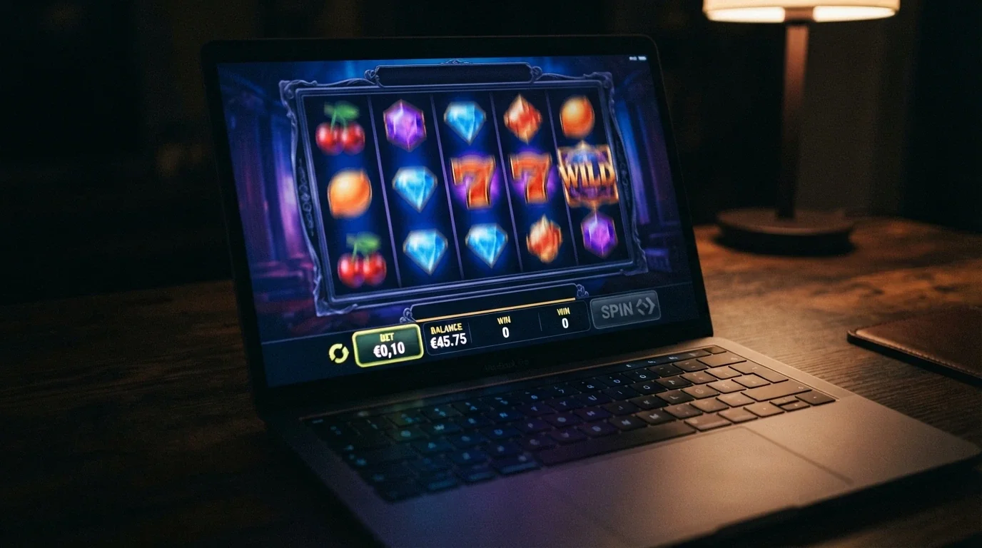 Una griglia 3x5 di una slot online con il selettore della puntata posizionato su €0,10, in evidenza su schermo