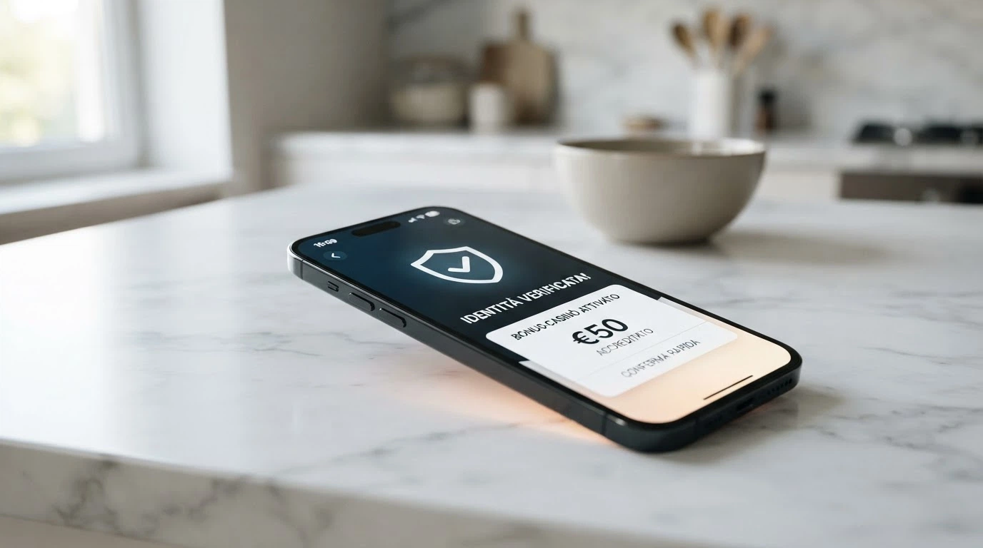 Smartphone con schermata di login SPID e icona di un bonus casinò in primo piano
