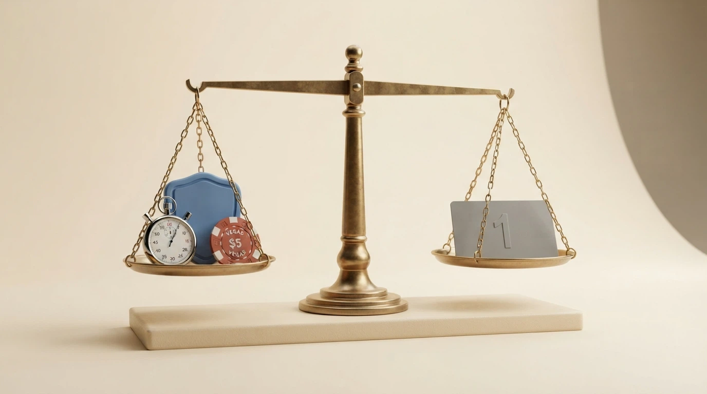 Una bilancia stilizzata: su un piatto un cronometro, uno scudo e un bonus; sull'altro la scritta «1 operatore attivo»
